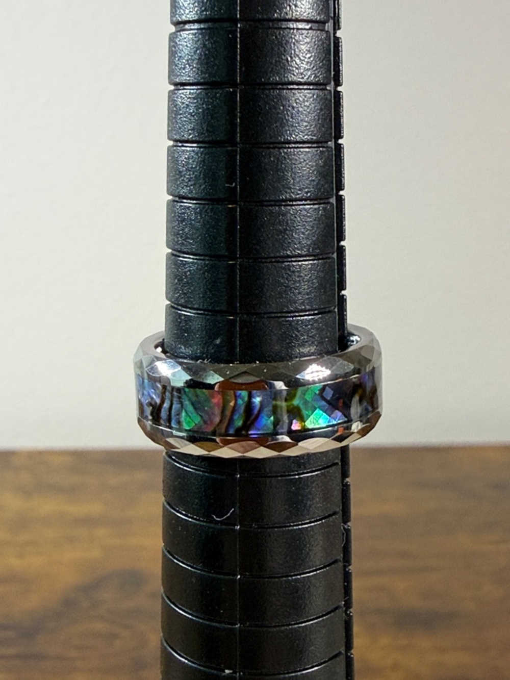 Tungsten Ring with Blue-Green Abalone Inlay, Size 7.75” - Picture 3 of 6